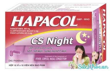 Hapacol CS Night có tác dụng điều trị các triệu chứng sốt, sổ mũi, sung huyết mũi 