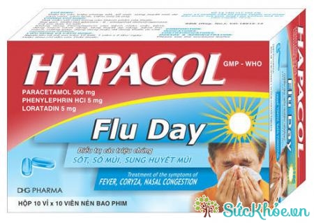 Hapacol Flu Day điều trị sốt, sổ mũi, sung huyết mũi