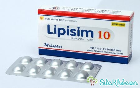 Thuốc Lipisim 10 điều trị chứng tăng cholesterol máu, xơ vữa động mạch