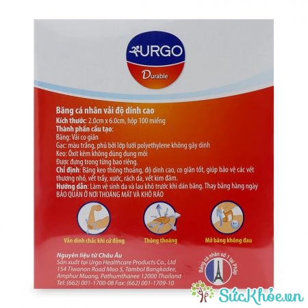 Một số thông tin về Urgo cá nhân Durable 100 miếng