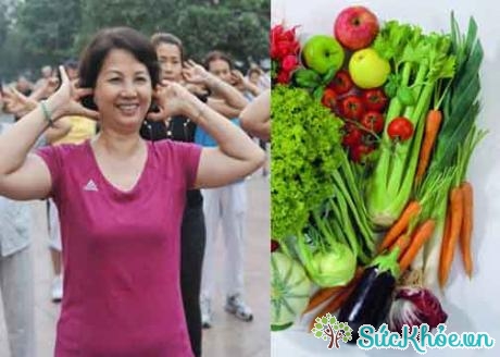 Phụ nữ trung niên cần tập thể dục đều đặn và ăn nhiều rau, quả để phòng tránh bệnh tật.