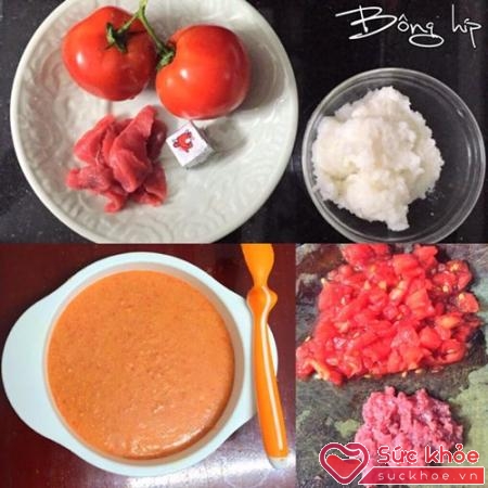 Cháo cà chua + thịt bò + phomai
