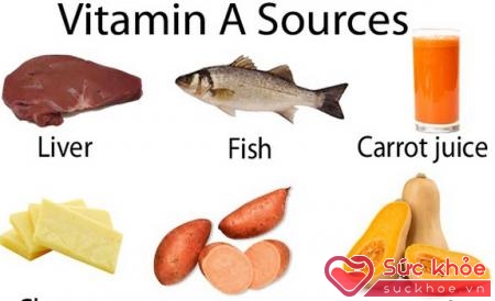Các thực phẩm chứa nhiều vitamin A.