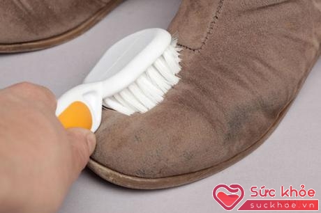 Dùng bàn chải chuyên dụng để làm sạch vết bẩn trên giày da lộn