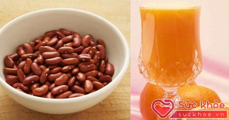 Đậu đỏ kết hợp với nước cam tăng cường vitami E, C giúp da trắng hồng.