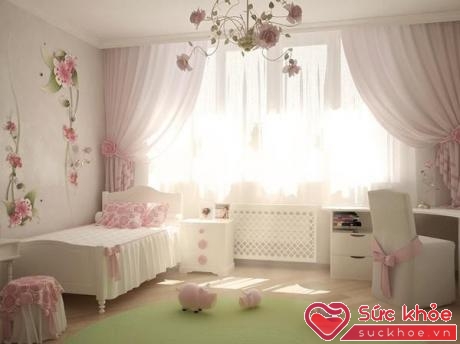 Những màu sáng như trắng và hồng giúp phòng ngủ nhẹ nhàng và rộng rãi hơn.