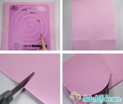 Để học cách làm hoa hồng bằng giấy, đầu tiên bạn vẽ hình tròn xoắn ốc lên giấy bìa